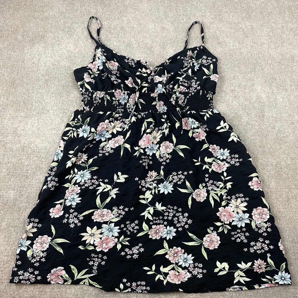 So Good For Life Babydoll Mini Dress Womens 2XL Black Floral Spaghetti Strap